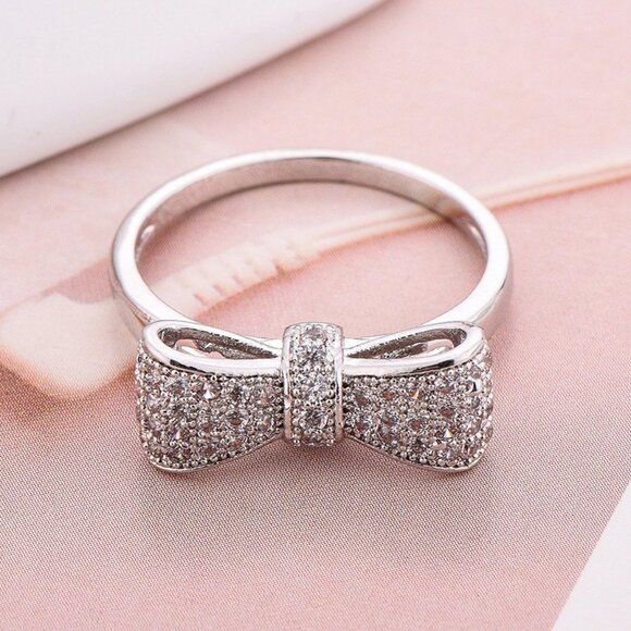 🔥 Sweet Big Bow Tiny CZ Simple Trendy Lovely Rings for Women, EVGG1227 - Picture 1 of 4